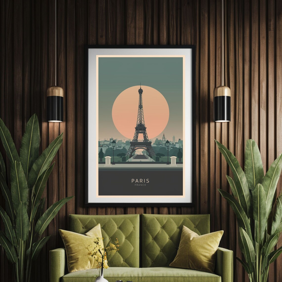 Paris Eiffel Tower Peach Sun Vintage Travel France Art Poster - Image 5