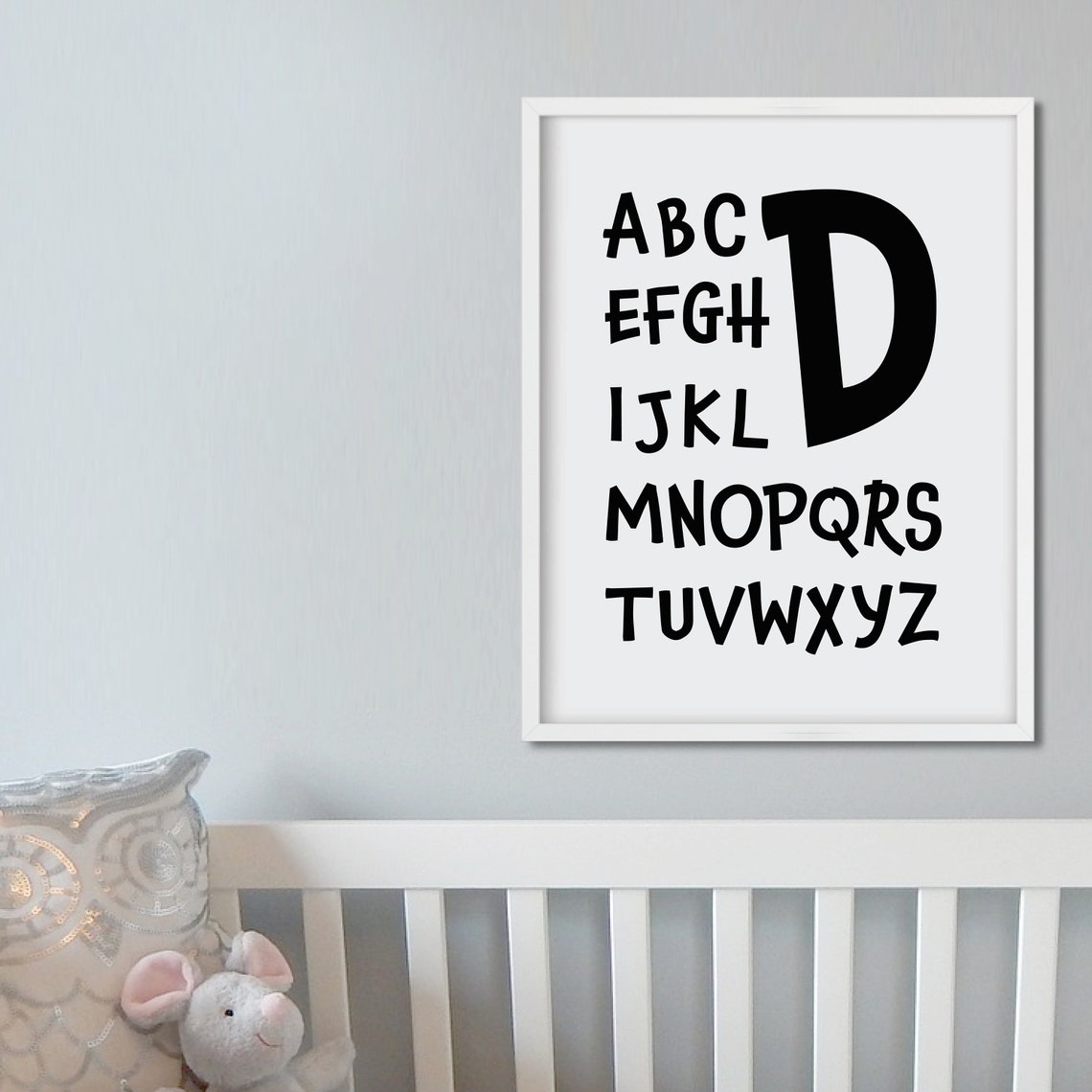 Alphabet Nursery Art With Oversized Letter D Black White Poster - Image 3