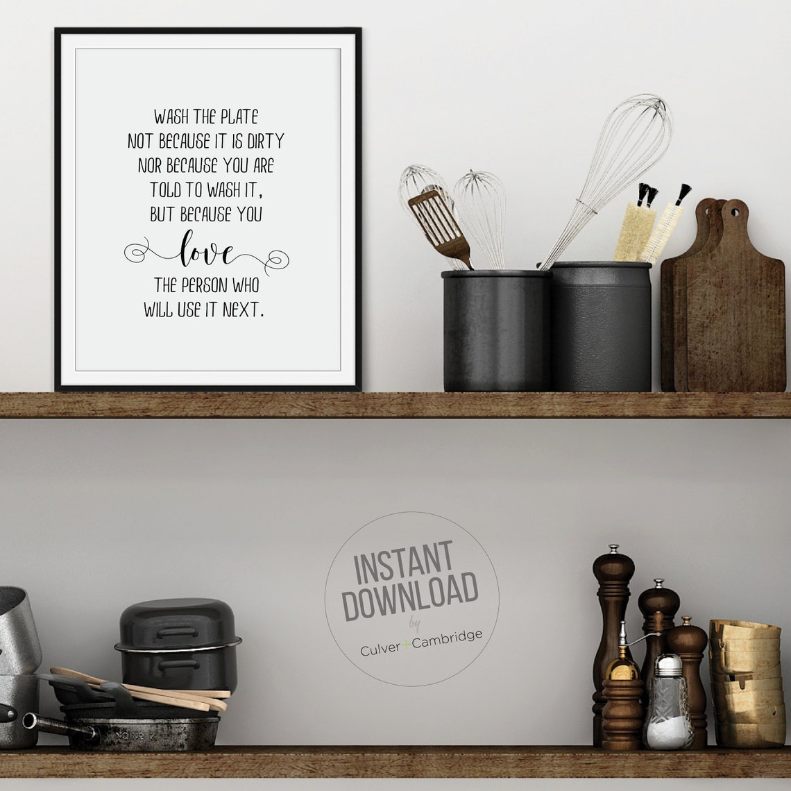 Wash The Plate Kitchen Quote Love Minimalist Typography Print - Image 3
