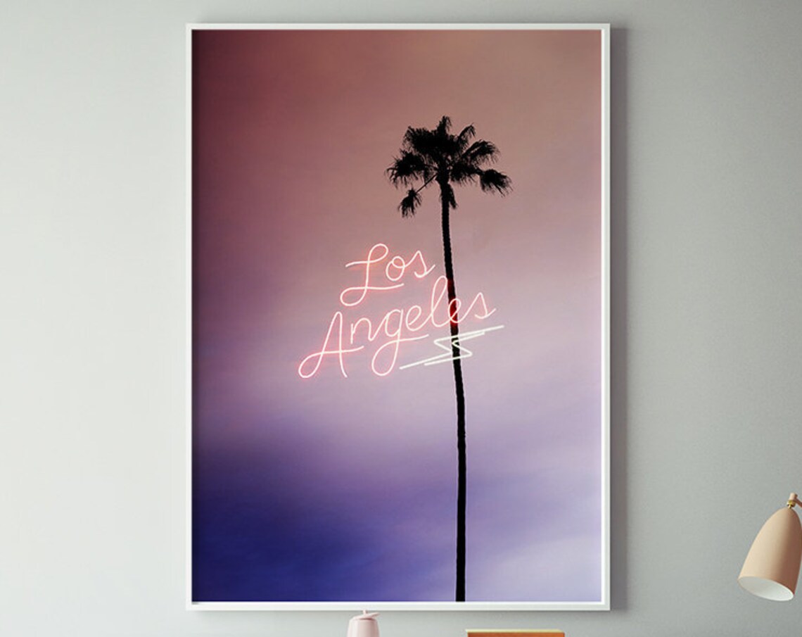 Los Angeles Palm Tree Neon Sunset Travel Poster