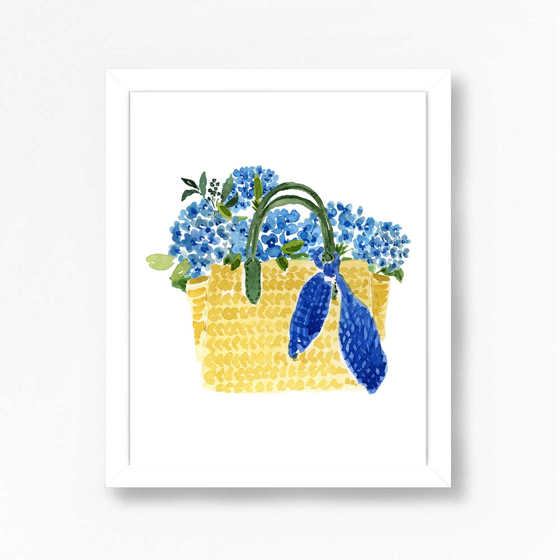 Blue Hydrangea Watercolor Nantucket Tote Art Print