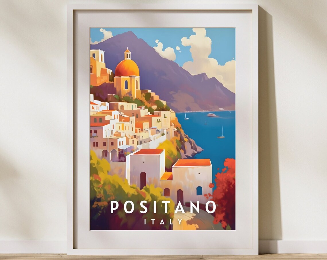Positano Italy Cliffside Village Dome Amalfi Coast Travel Poster - Image 2