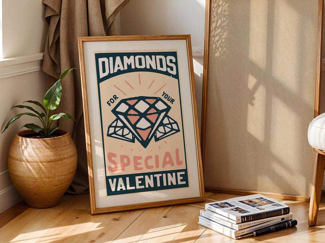 Diamonds Special Valentine Vintage Jewel Diamond Typography Poster - Image 4
