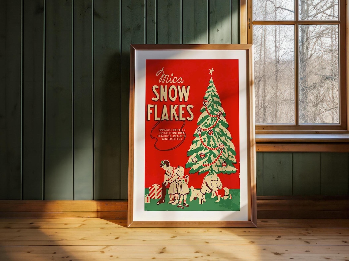 Retro Christmas Snowflakes Holiday Kitchen Art Print