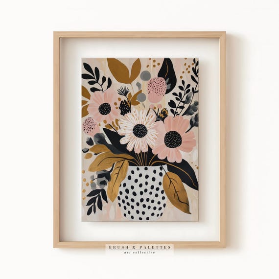 Modern Floral Bouquet Print Bold Still Life Painting Wall Art Contemporary Decor For Boho Eclectic Or Minimalist Homes