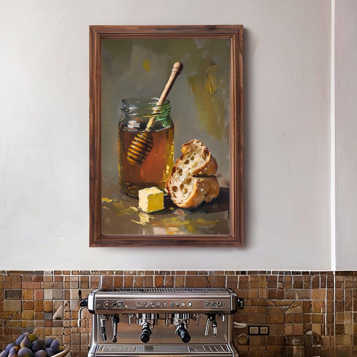Rustic Honey Jar Bread and Butter Kitchen Oil Still Life Poster