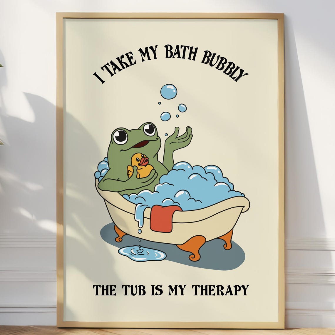 Frog Bubble Bath Poster I Take My Bath Bubbly Cute Bathroom Art