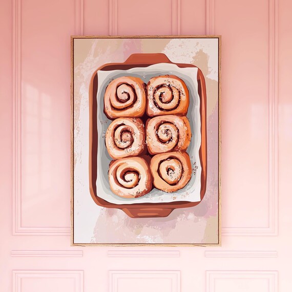 Freshly Baked Cinnamon Rolls Baking Dish Illustration Poster