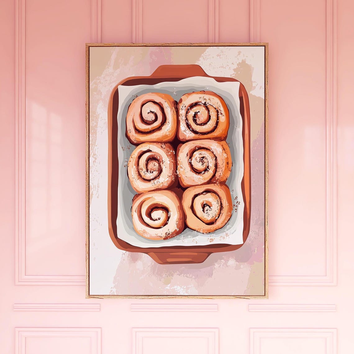 Freshly Baked Cinnamon Rolls Baking Dish Illustration Poster