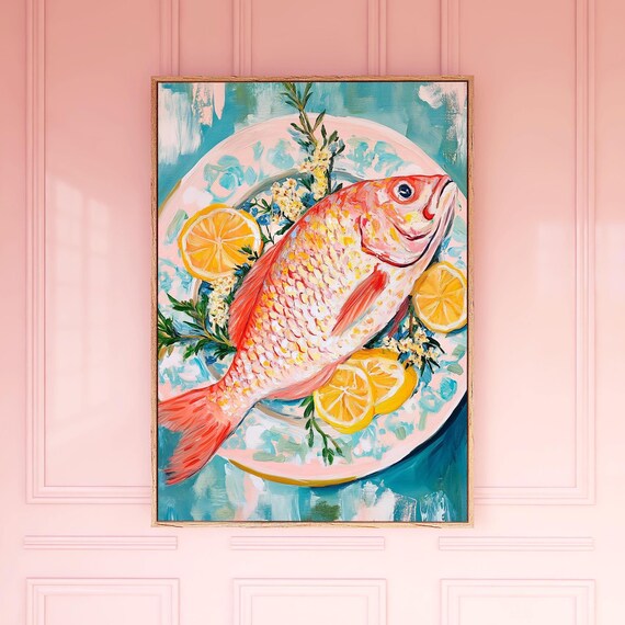 Fresh Red Snapper Fish With Lemon Painterly Kitchen Art Poster