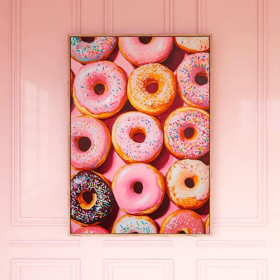 Donut Wall Art Print Fun Foodie Poster With Pink Sprinkles Creative Bakery Kitchen Decor Bon Apptit Collection