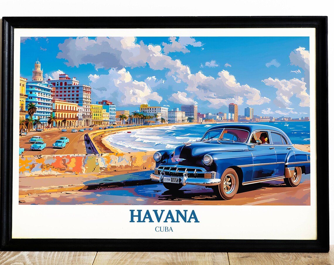 Havana Cuba Classic American Car Malecon Seafront Travel Poster