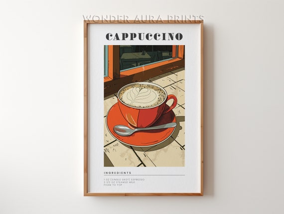 Cappuccino Recipe Wall Art Print Coffee Guide Prints Kitchen Retro Decor Bar Wonder Aura
