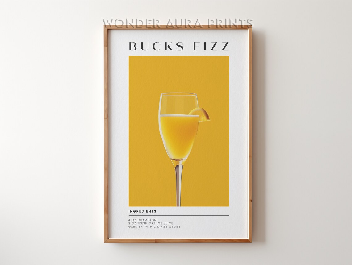 Bucks Fizz Champagne Cocktail Recipe On Golden Yellow Bar Print
