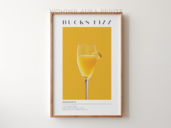 Bucks Fizz Champagne Cocktail Recipe On Golden Yellow Bar Print