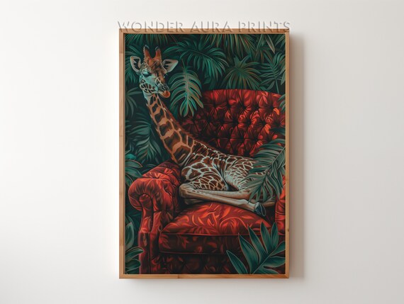 Sleeping Giraffe Maximalist Bedroom Wall Art Print Dopamine Decor Jungle Wonder Aura Prints