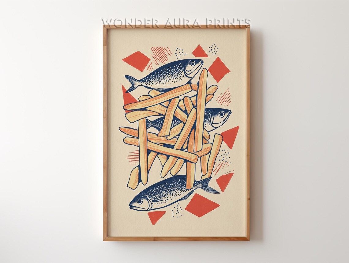 Fish And Chips Kitchen Wall Art Food Prints Modern Decor Dopamine Eclectic Wonder Aura