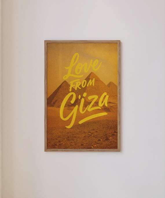 Love From Giza Pyramids Desert Sunset Vintage Egypt Travel Poster