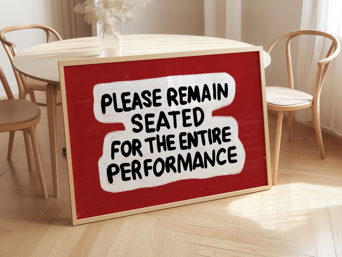 Funny Bathroom Art Print Please Remain Seated Red Preppy Decor Instant