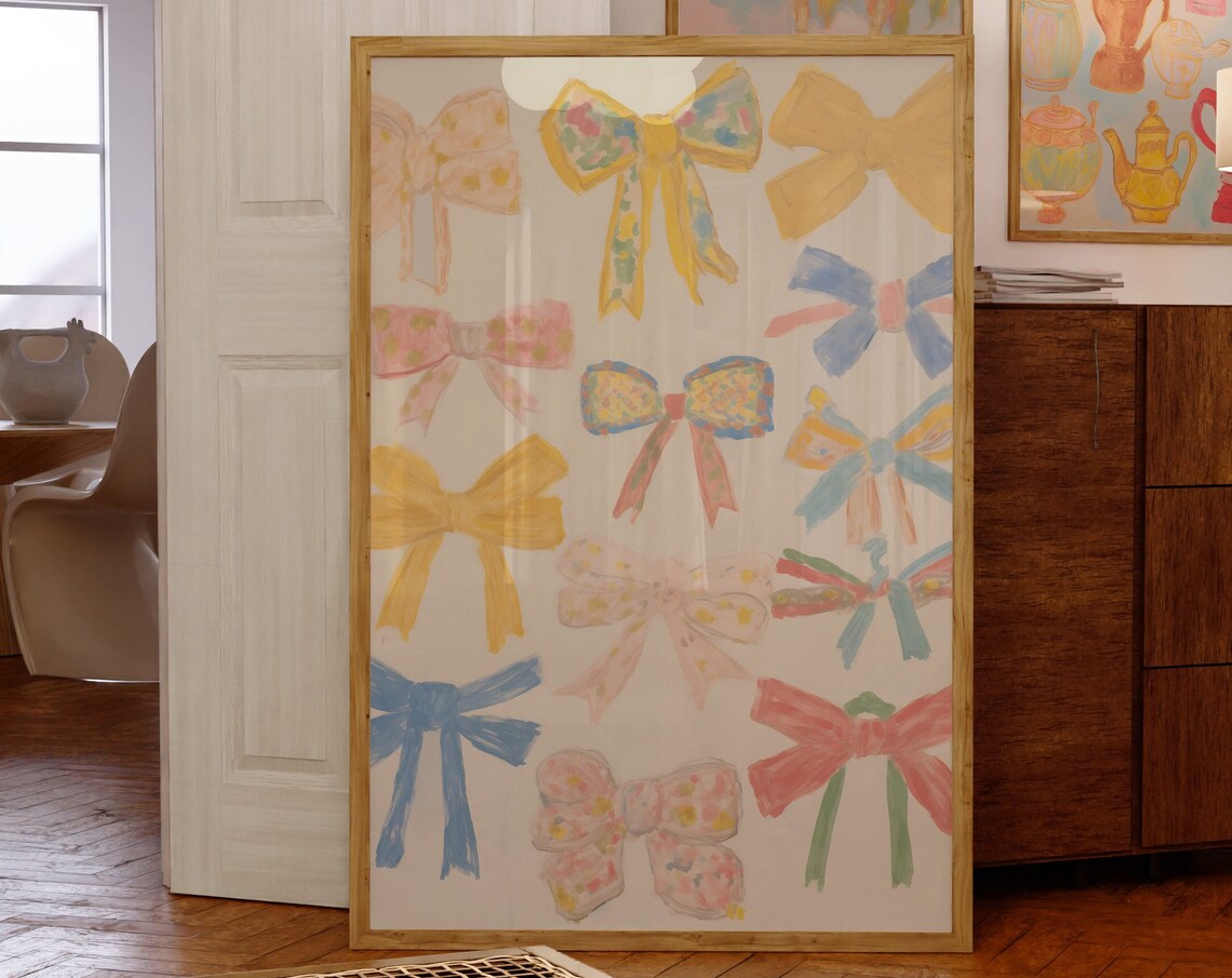 Watercolor Ribbon Bows Grid Coquette Pastel Style Art Poster - Image 3