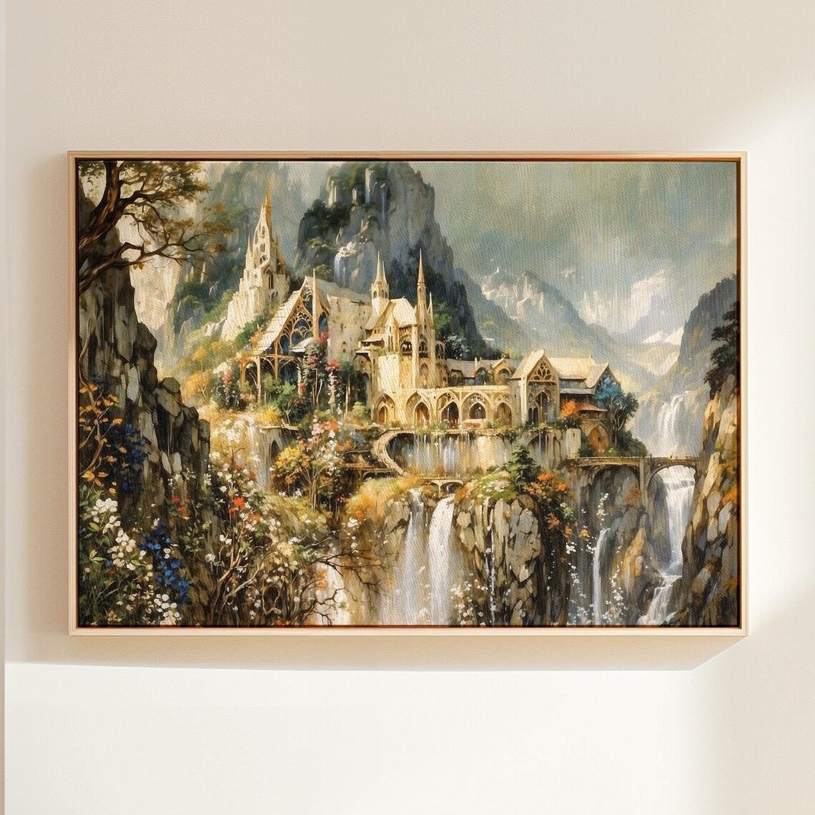 Rivendell Elven Castle Waterfall Fantasy Landscape Middle Earth Poster