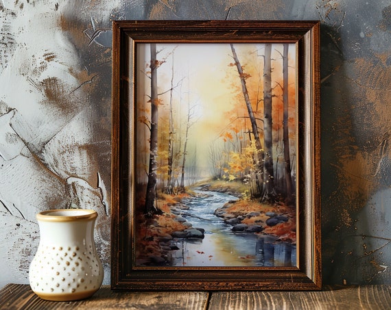 Forest River Painting Wall Art Poster Gift Watercolor Colorful Painting Illustration Nature Minimalist Decor Farm House Art