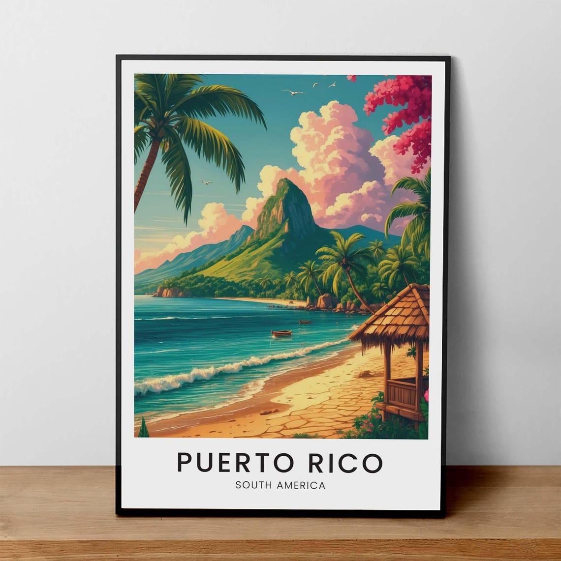 Puerto Rico Caribbean Palm Beach Mountain Cove Sunset Poster