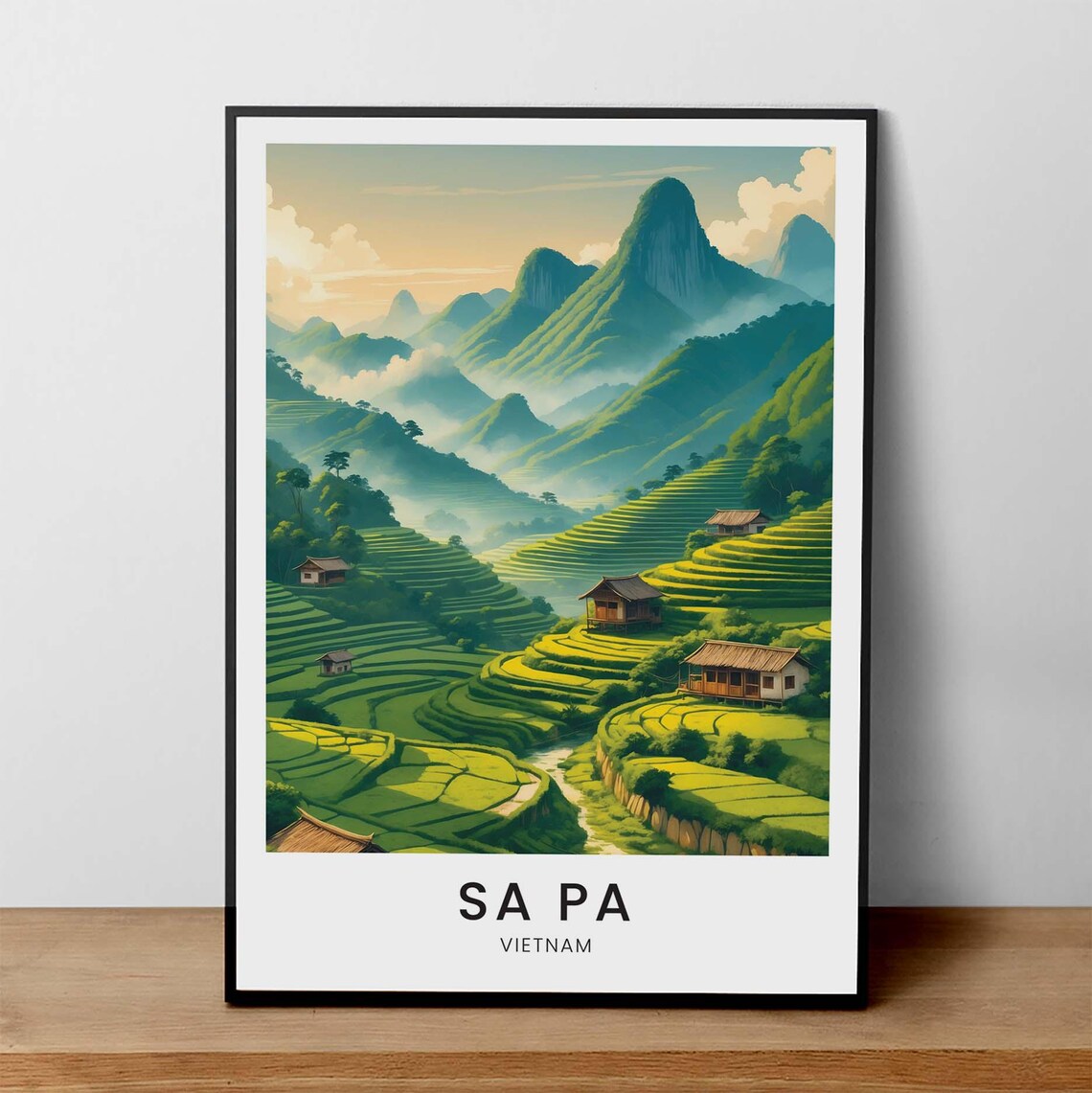Sa Pa Vietnam Rice Terraces Misty Mountains Golden Travel Poster