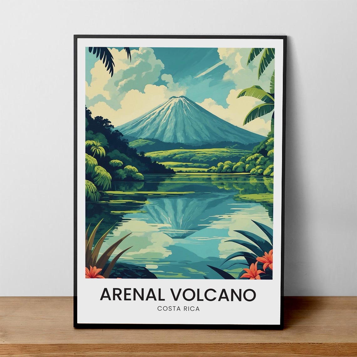 Arenal Volcano Costa Rica Jungle Lake Reflection Travel Poster