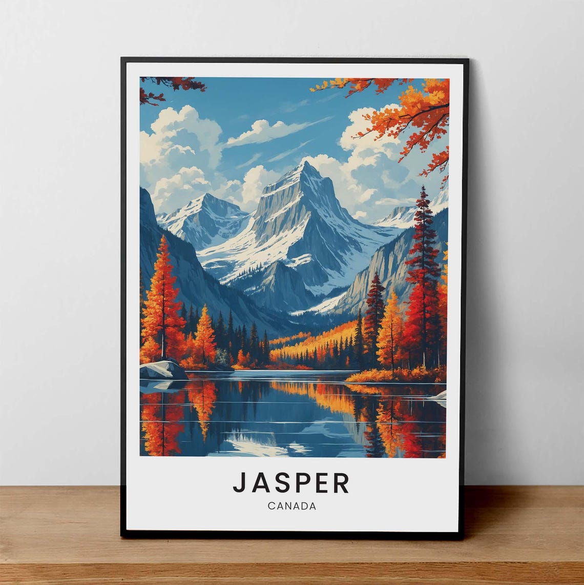 Jasper Canada Autumn Mountain Lake Reflection Landscape Poster