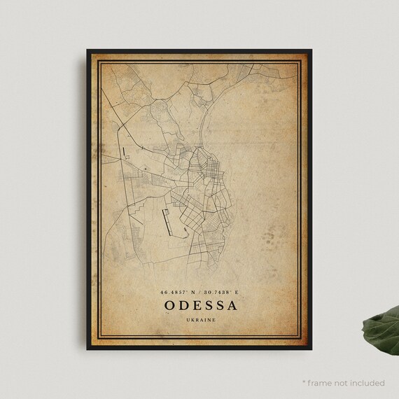 Odessa Ukraine Vintage City Map Street Plan Antique Style Poster