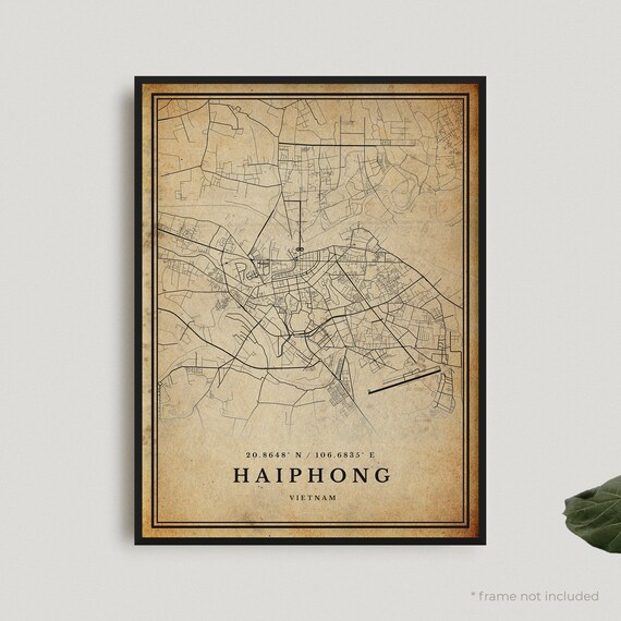 Haiphong Vietnam Antique Vintage City Map Retro Street Plan Poster