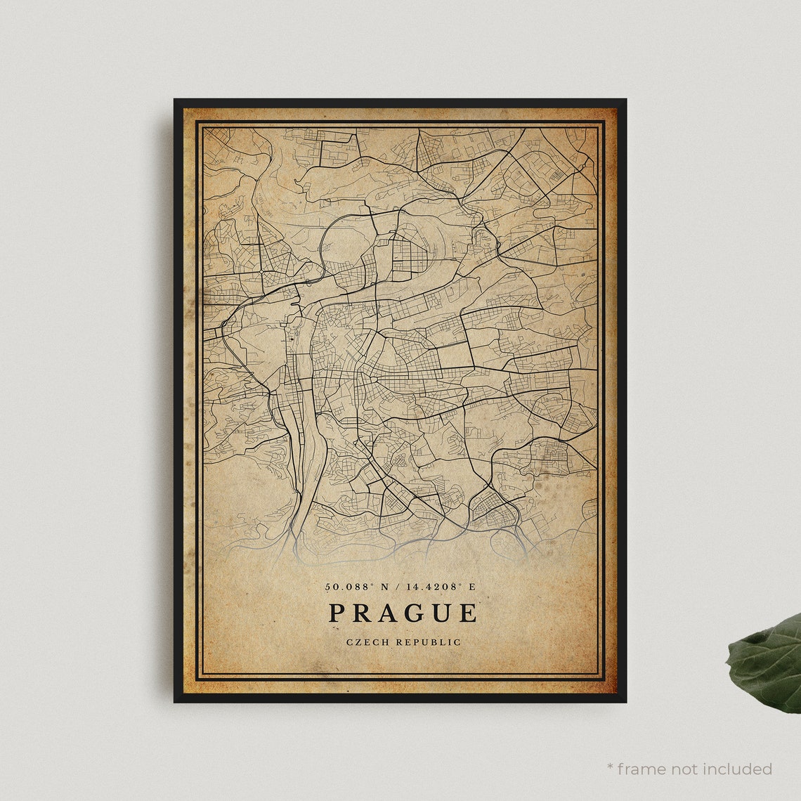Prague Vintage City Map Poster Antique Style Czech Republic Decor