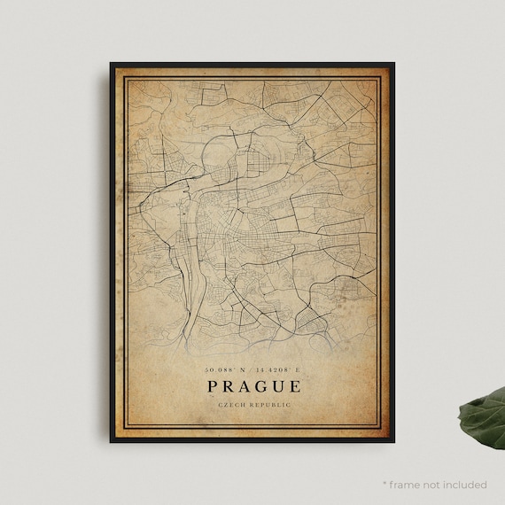 Prague Vintage City Map Poster Antique Style Czech Republic Decor