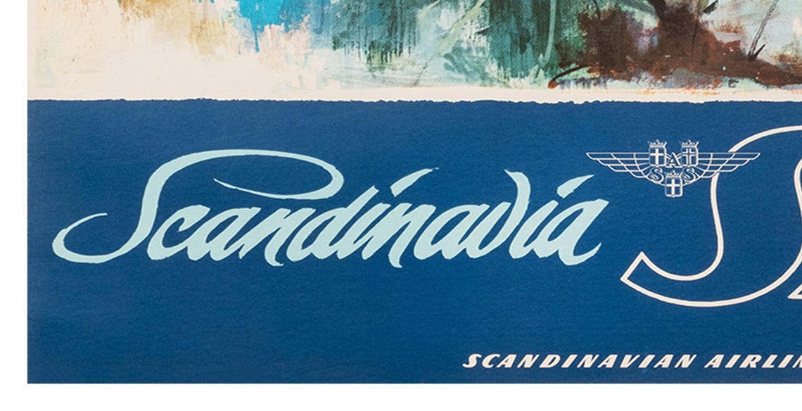 Scandinavia SAS Vintage Storks Nest Blue Sky Airline Travel Poster - Image 2