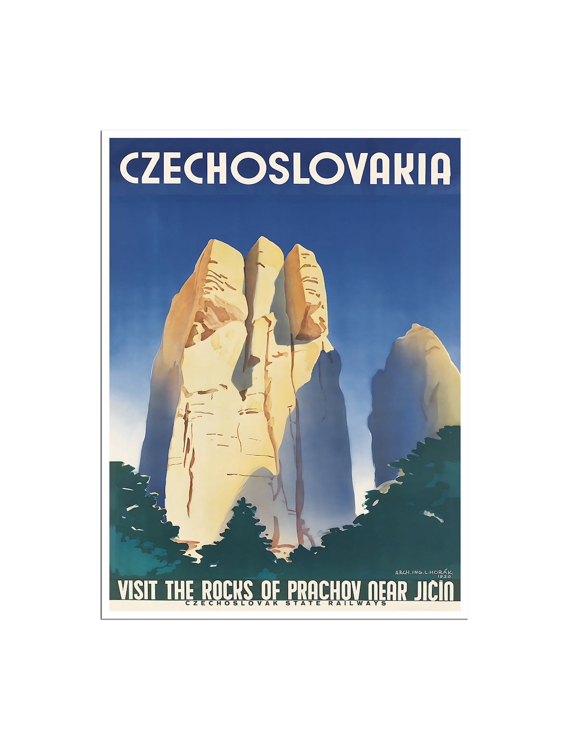 Czechoslovakia Prachov Rocks Cliffs Vintage Railway Travel Poster