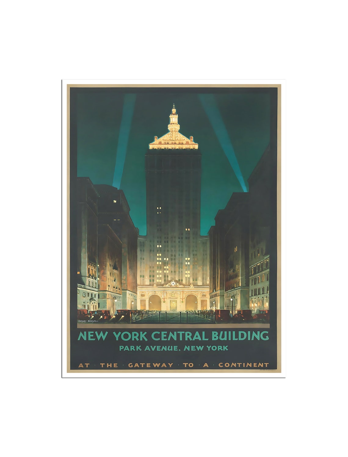 New York Central Building Park Avenue Night Vintage Travel Poster
