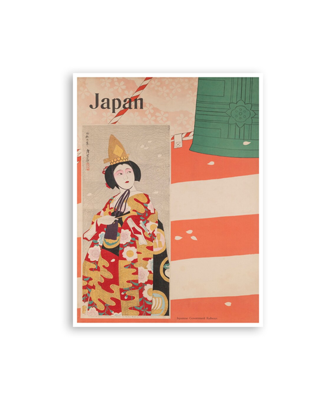 Japan Kabuki Kimono Temple Bell Japanese Railways Vintage Poster