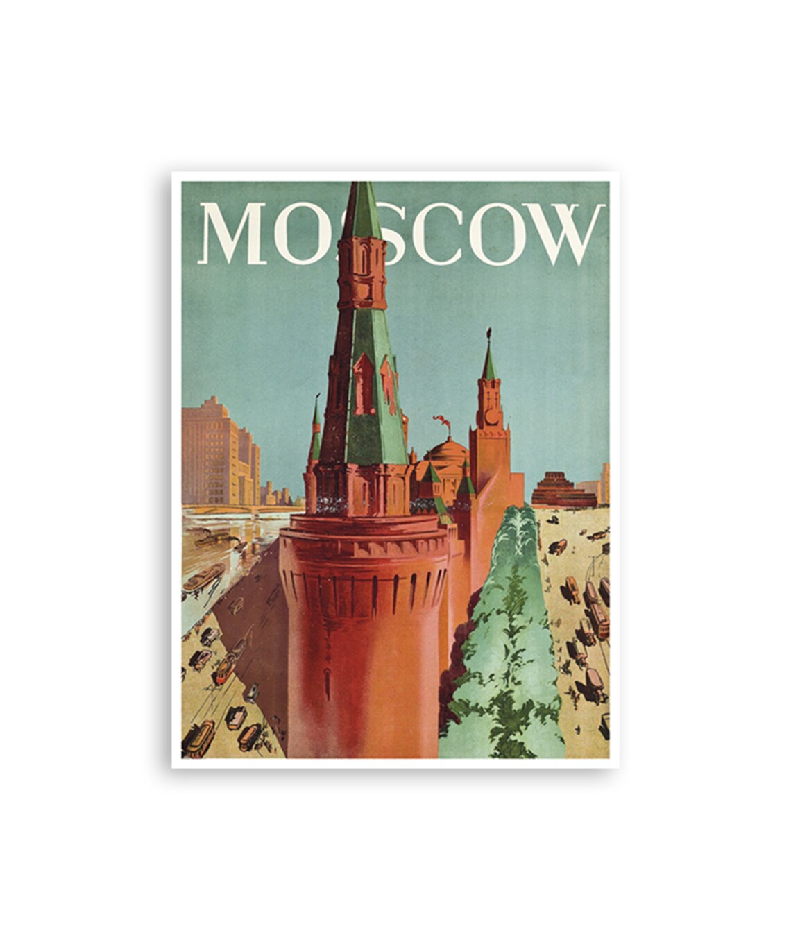 Moscow Russia Vintage Kremlin Tower Red Square Travel Poster