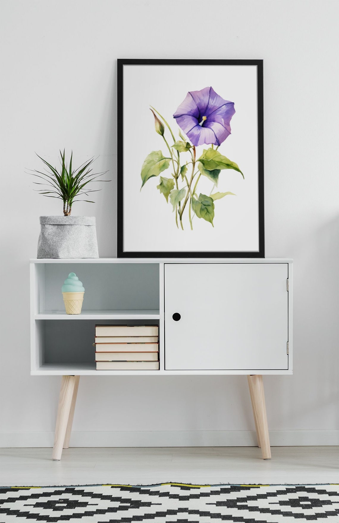 Purple Morning Glory Bloom Watercolour Botanical Flower Poster - Image 5