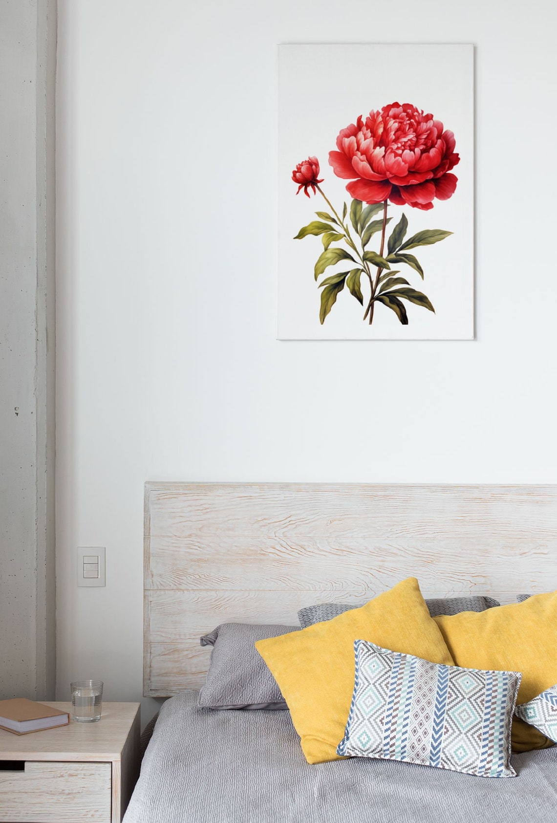 Red Peony Bloom with Bud Watercolour Botanical Flower Poster - Image 8