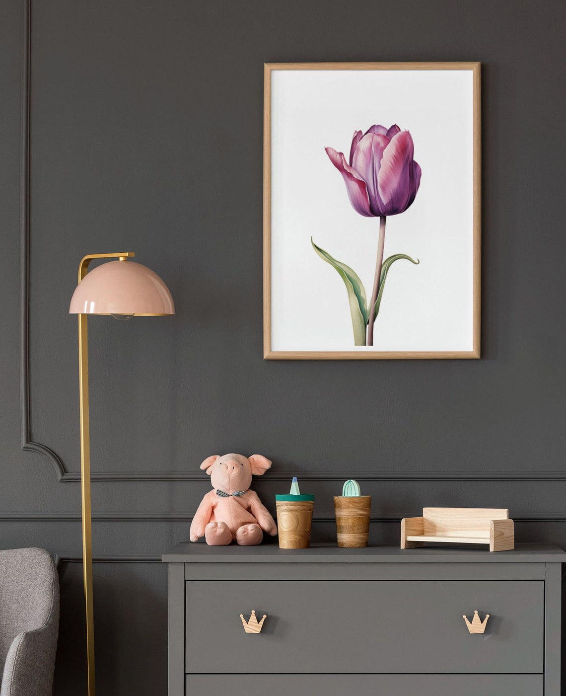 Purple Tulip Single Bloom Watercolour Botanical Flower Poster - Image 6