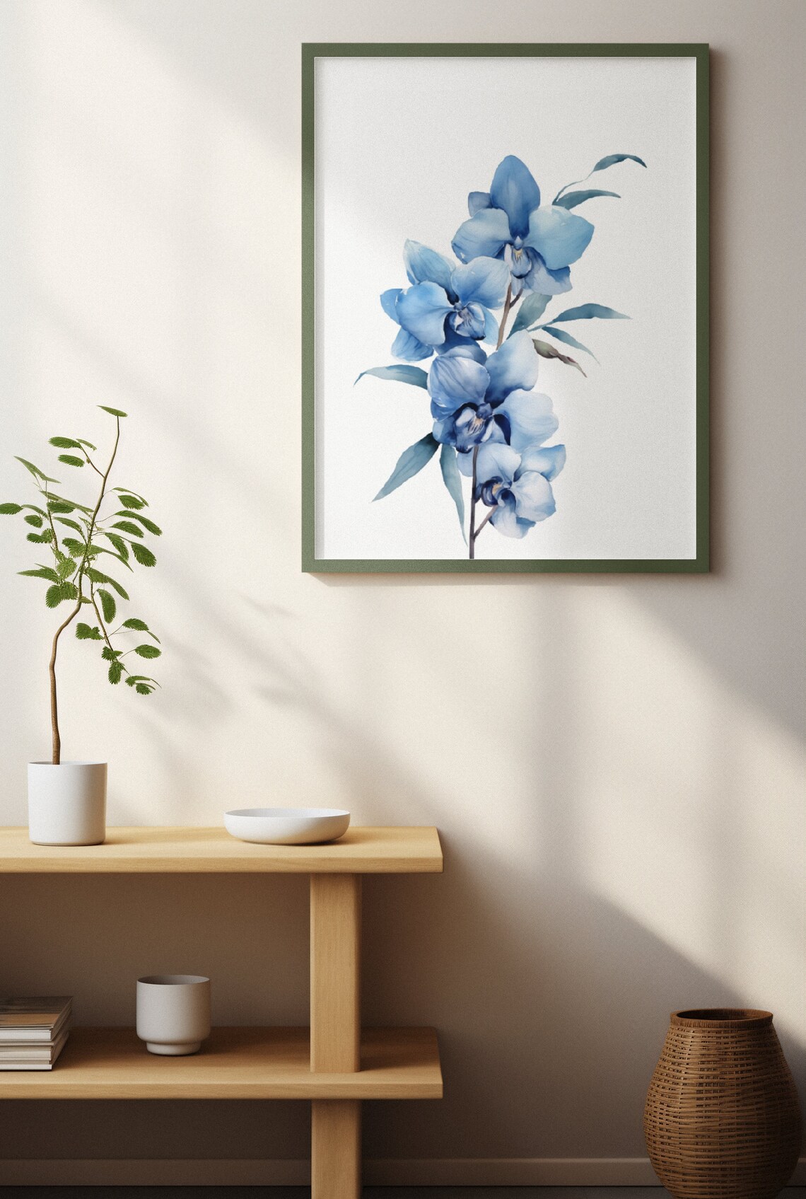 Blue Orchid Flower Stem Elegant Watercolour Botanical Flower Poster - Image 3