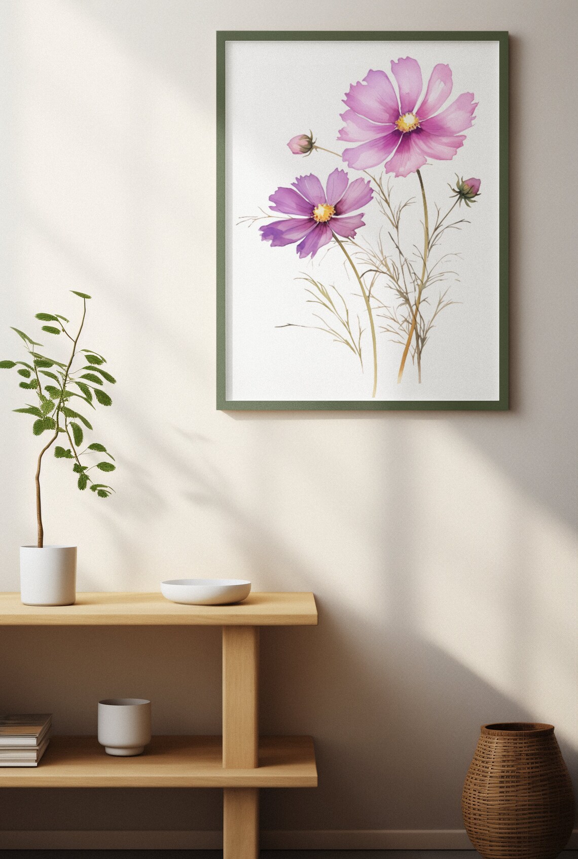 Purple Cosmos Flower Blooms Watercolour Botanical Flower Poster - Image 3