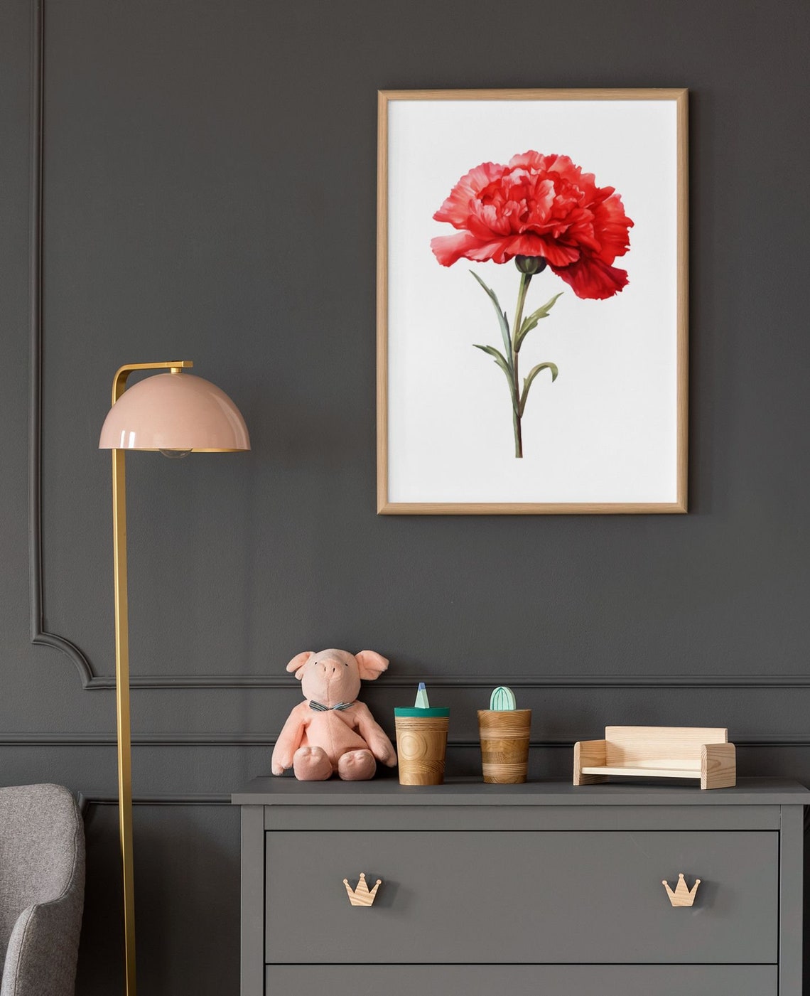 Red Carnation Tall Stem Classic Elegant Watercolor Botanical Poster - Image 9