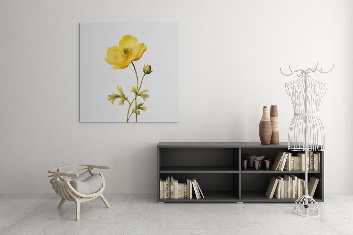 Yellow Buttercup Single Bloom Minimalist Modern Watercolor Poster - Image 9