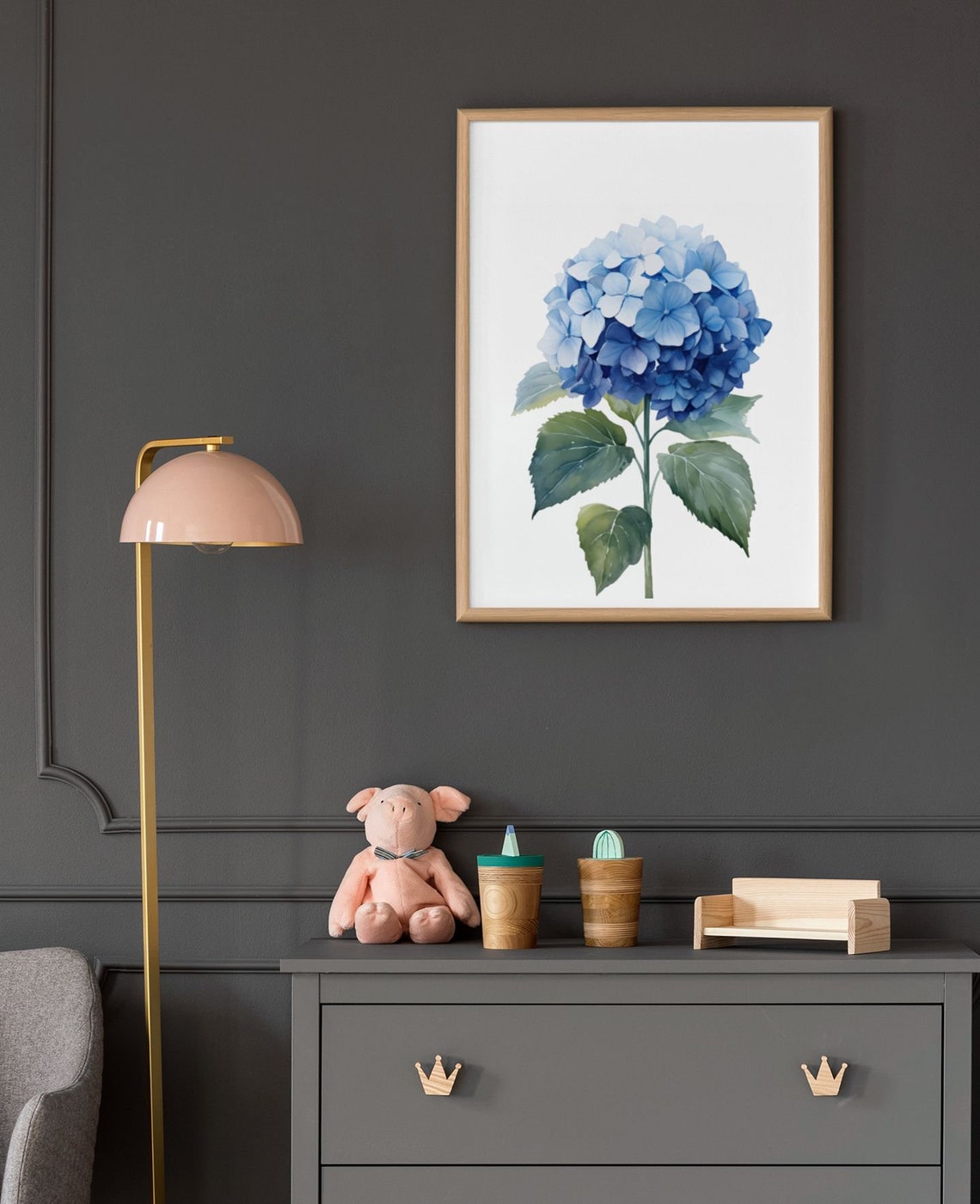 Blue Hydrangea Flower Head Watercolour Botanical Flower Poster - Image 9