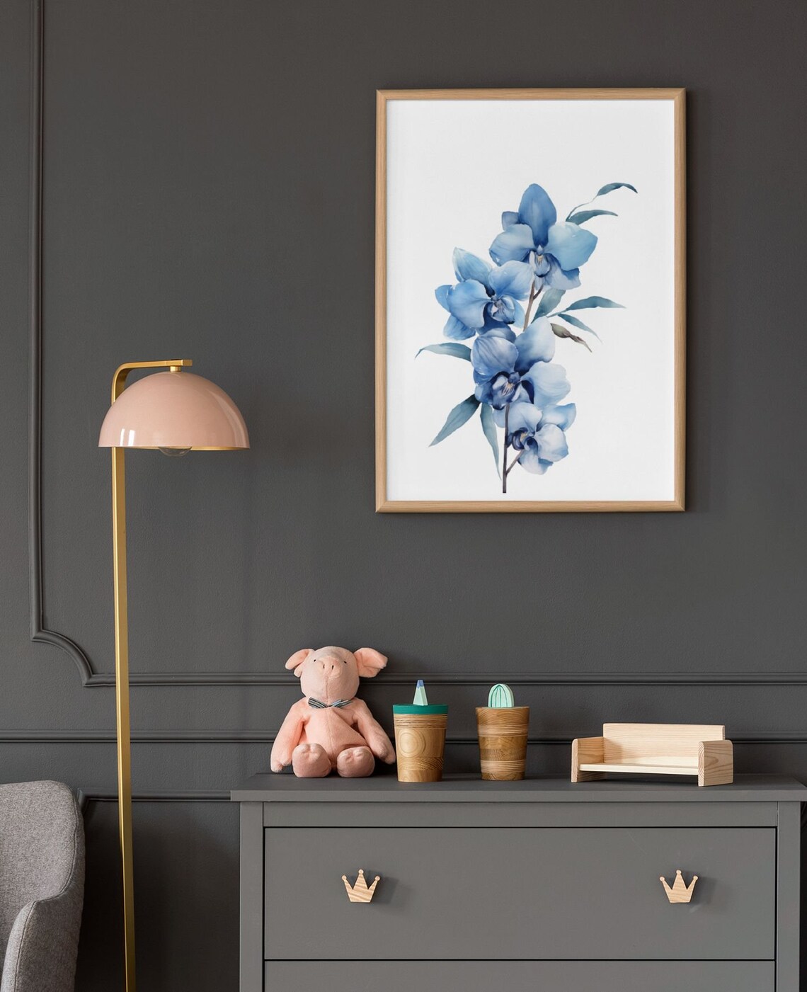 Blue Orchid Flower Stem Elegant Watercolour Botanical Flower Poster - Image 9