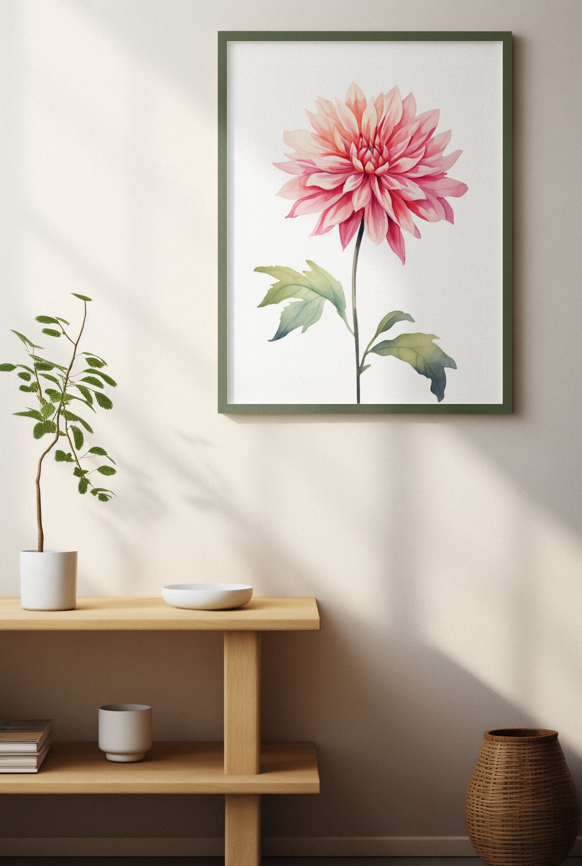 Pale Pink Dahlia Flower Serene Watercolour Botanical Art Poster - Image 3