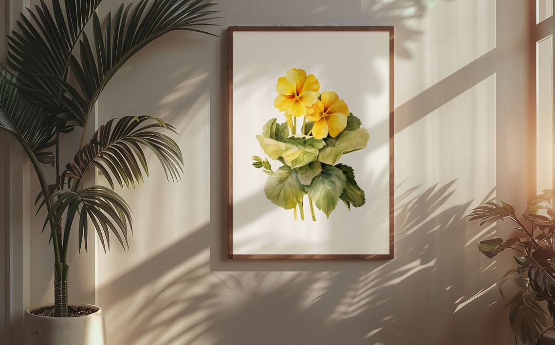 Yellow Primrose Flowering Stem Watercolour Botanical Flower Poster - Image 7